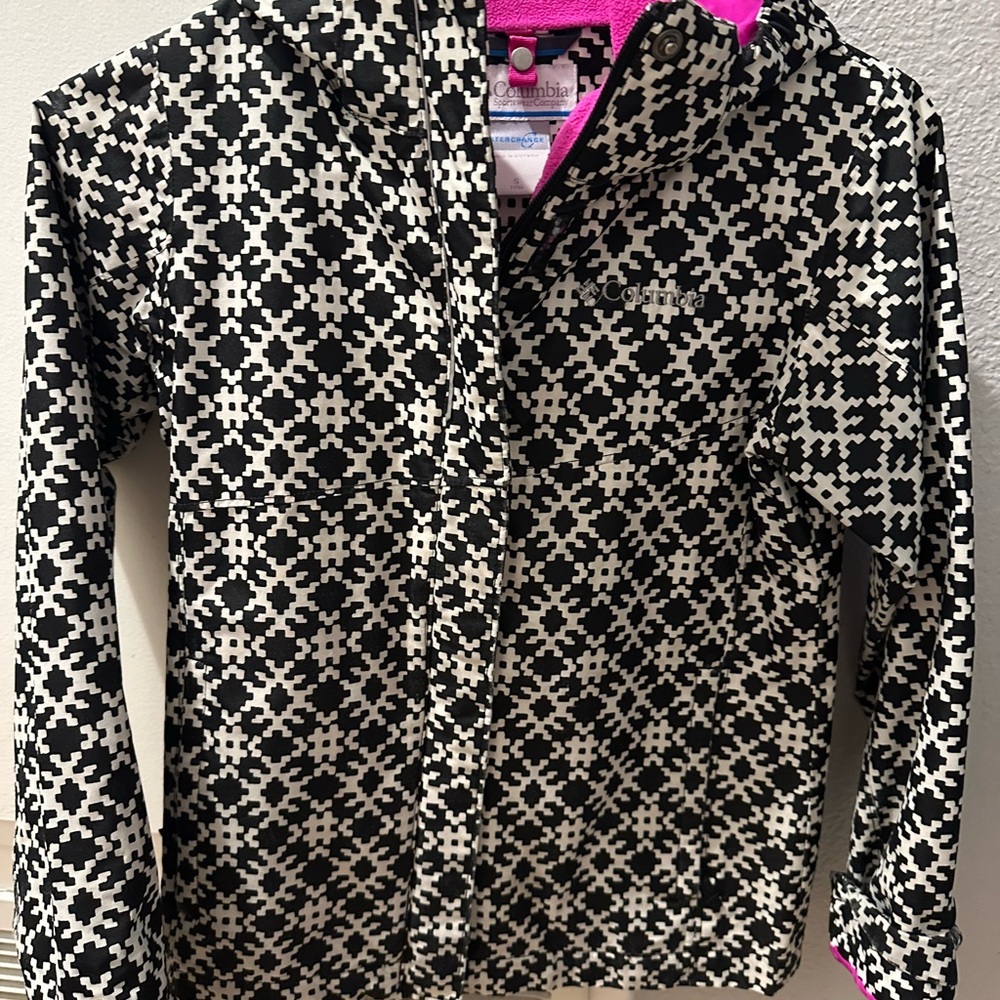 Columbia Black and White Jacket with Purple Lining